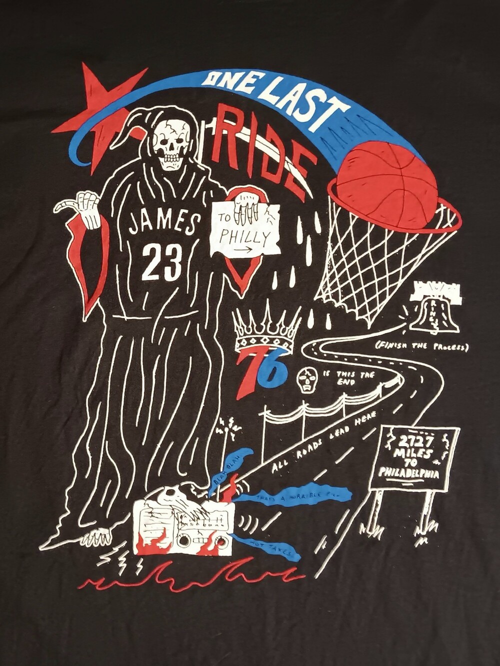 Lebron James One Last Road t-shirt Philadelphia 76ers Grim Reaper NBA Basketball